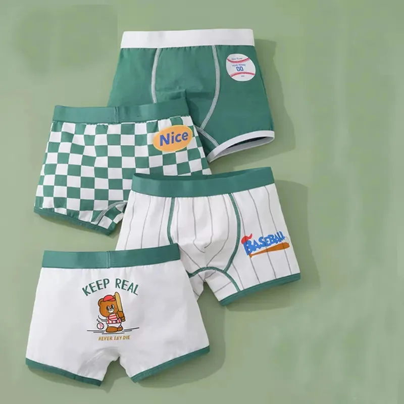 Cotton Kids Underwear 2023 Korean Cartoon Car Boxers for Boys Teenage Plaid Panties Shorts Boy Cute Underpants 2 4 8 12 14 Years