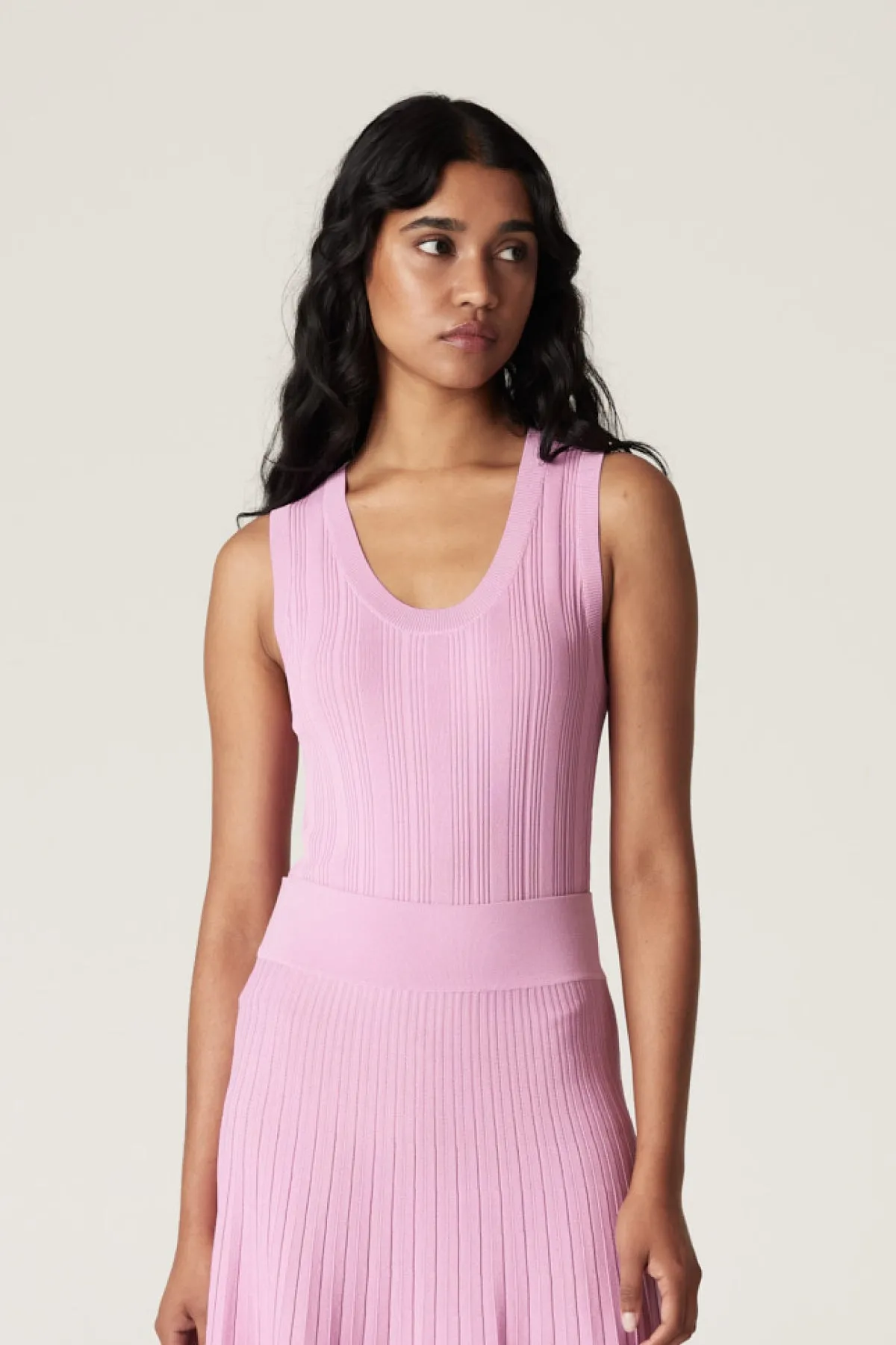 Crepe Rib Singlet - Musk Pink