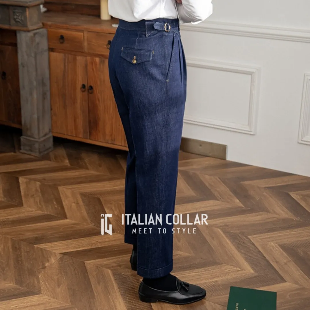 Dark Blue Italian Signature Denim Gurkha Pants