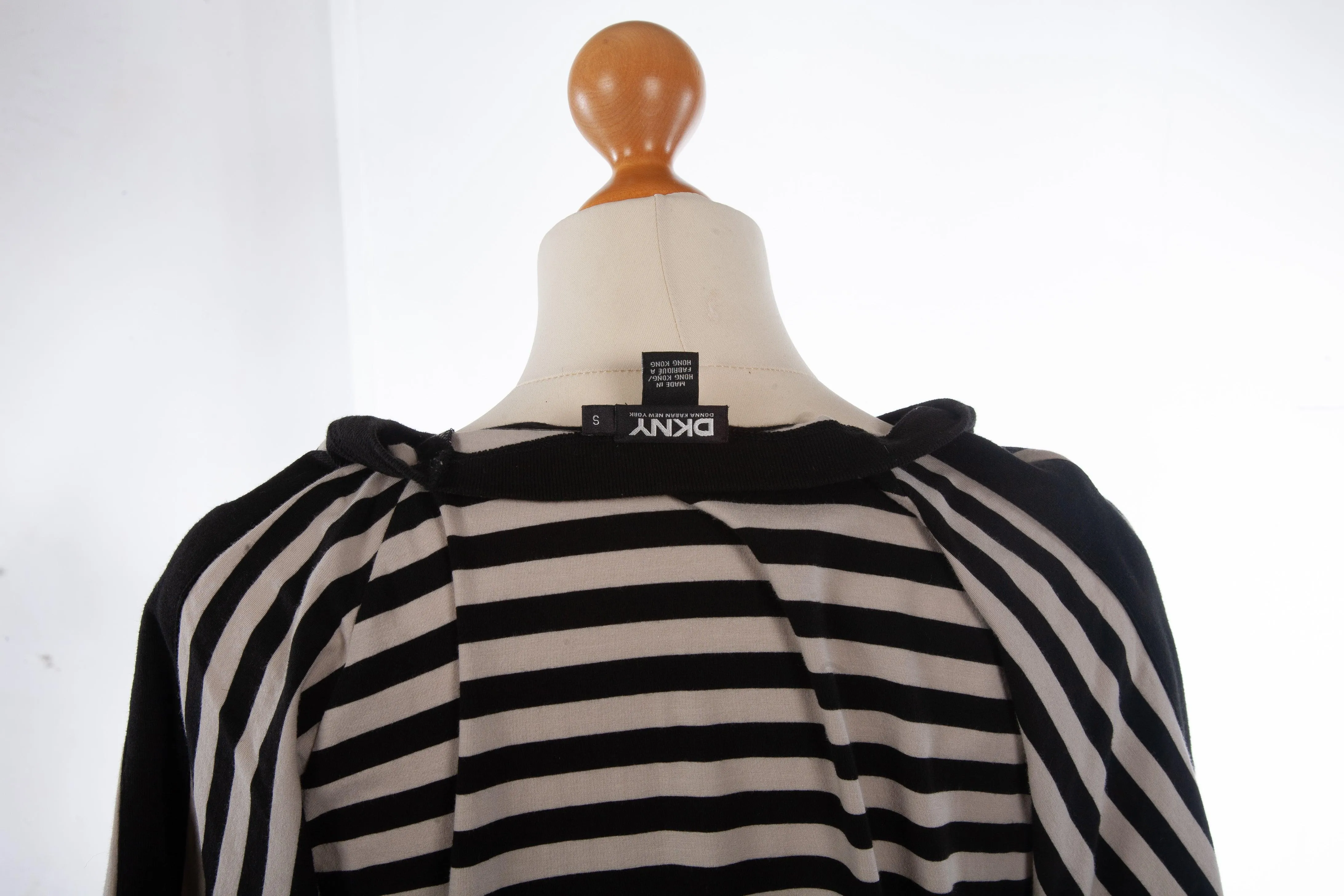 DKNY Black and Cream Striped Cotton Dress Size S (UK 8)