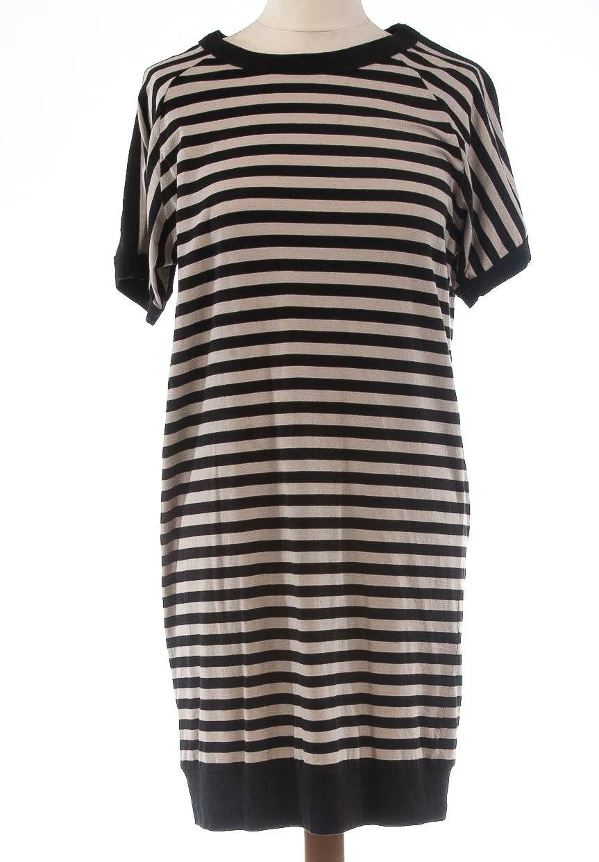 DKNY Black and Cream Striped Cotton Dress Size S (UK 8)