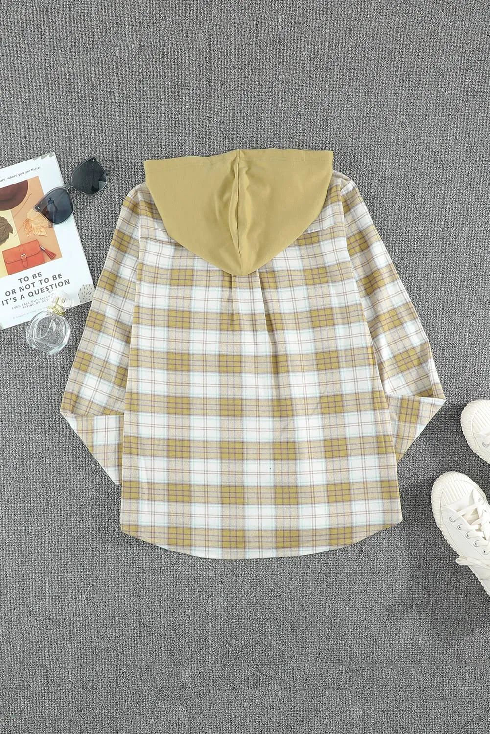 Drawstring Plaid Hooded Shacket