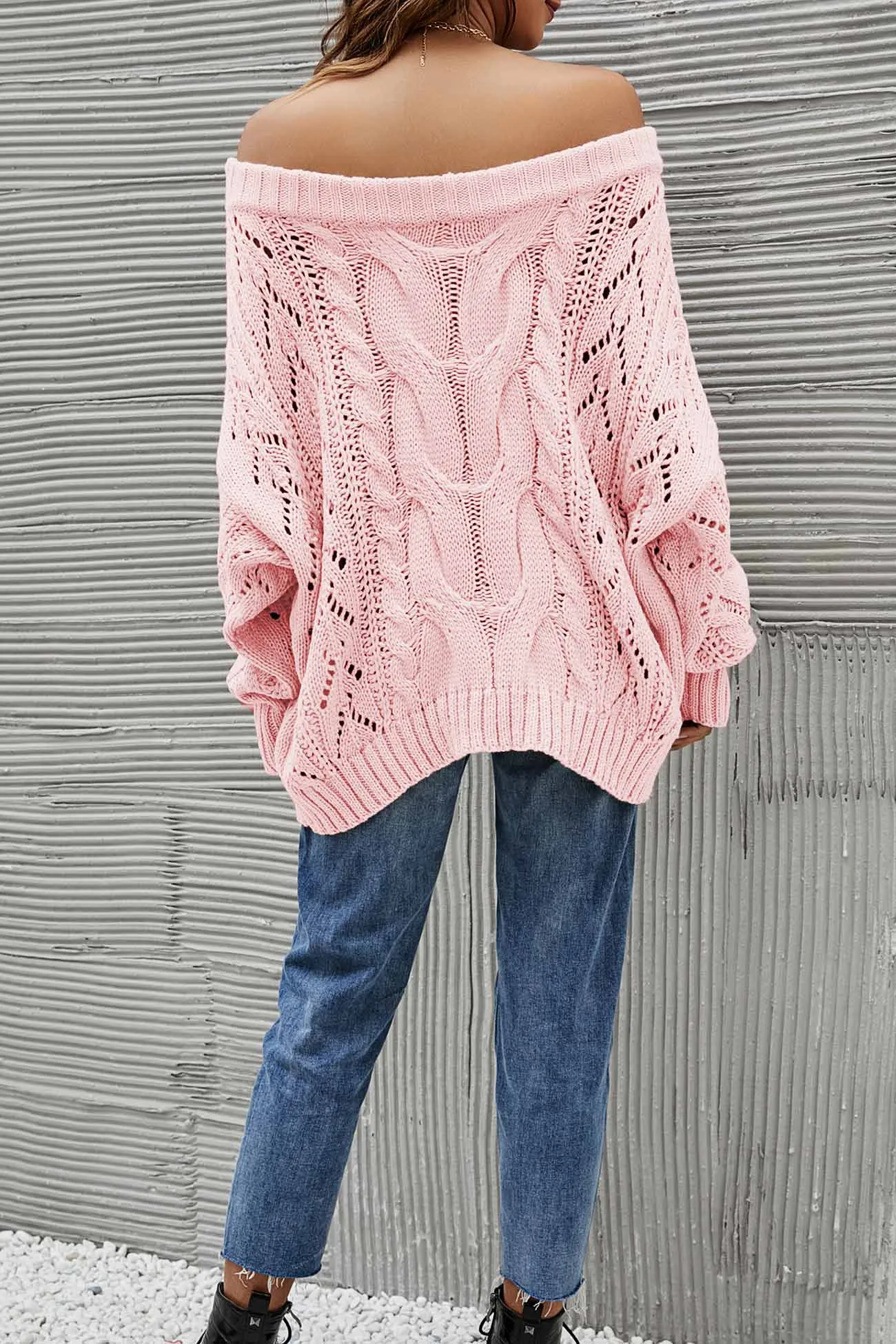 Drop Shoulder Hollow Out Cable Knit Sweater