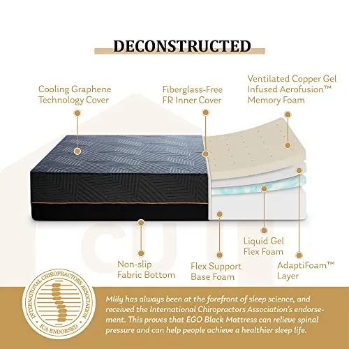 EGOHOME 14 Inch Queen Memory Foam Mattress Mattress for Back Pain, Cooling Gel Mattress Bed in a Box, Made in USA, CertiPUR-US Certified, Therapeutic Medium Mattress, 60”x80”x14”, Black