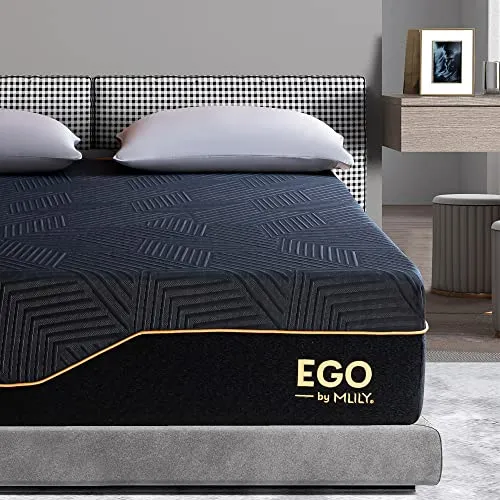 EGOHOME 14 Inch Queen Memory Foam Mattress Mattress for Back Pain, Cooling Gel Mattress Bed in a Box, Made in USA, CertiPUR-US Certified, Therapeutic Medium Mattress, 60”x80”x14”, Black