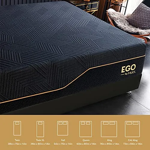 EGOHOME 14 Inch Queen Memory Foam Mattress Mattress for Back Pain, Cooling Gel Mattress Bed in a Box, Made in USA, CertiPUR-US Certified, Therapeutic Medium Mattress, 60”x80”x14”, Black