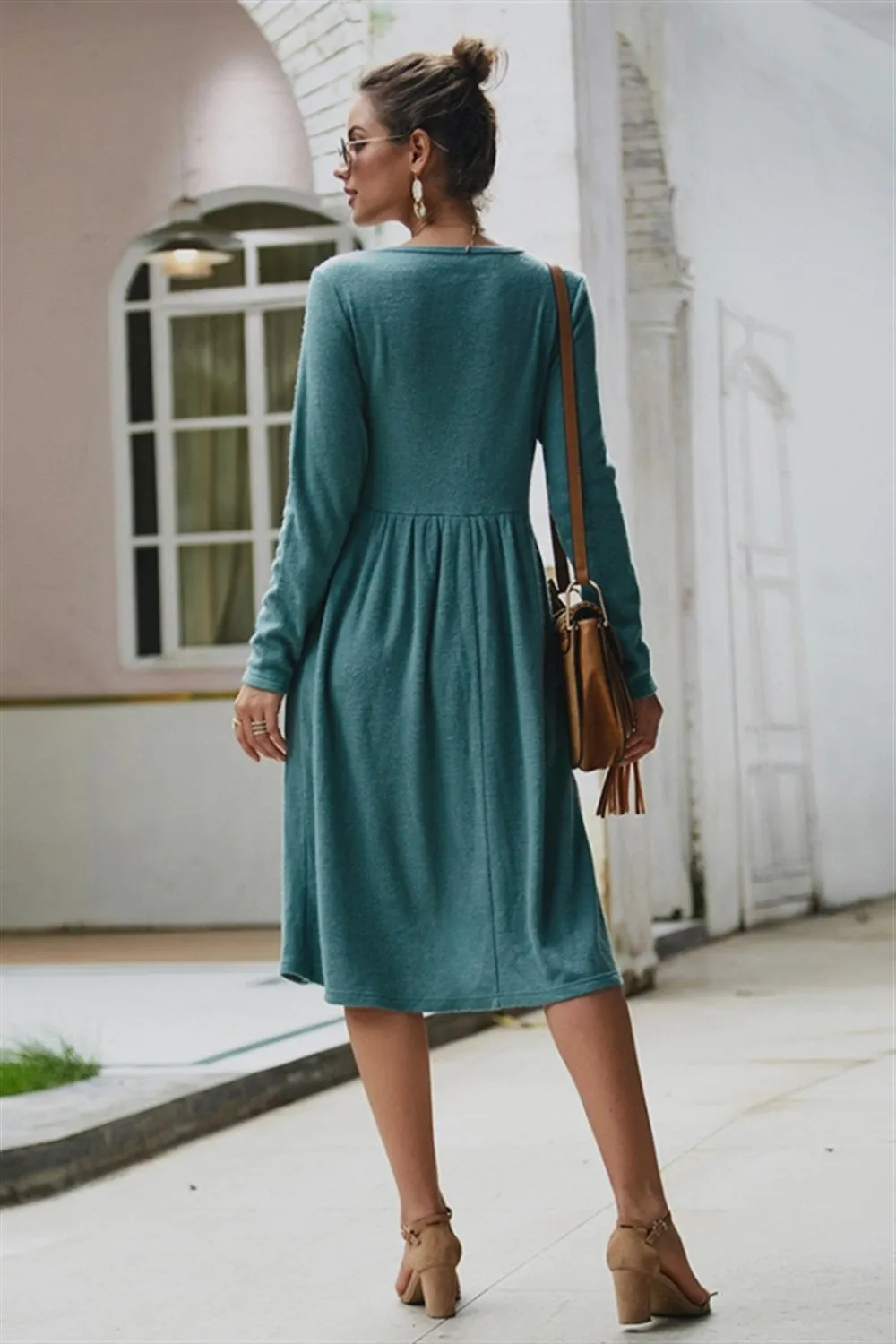 Elegant Double Pockets Slim Sweater Dress