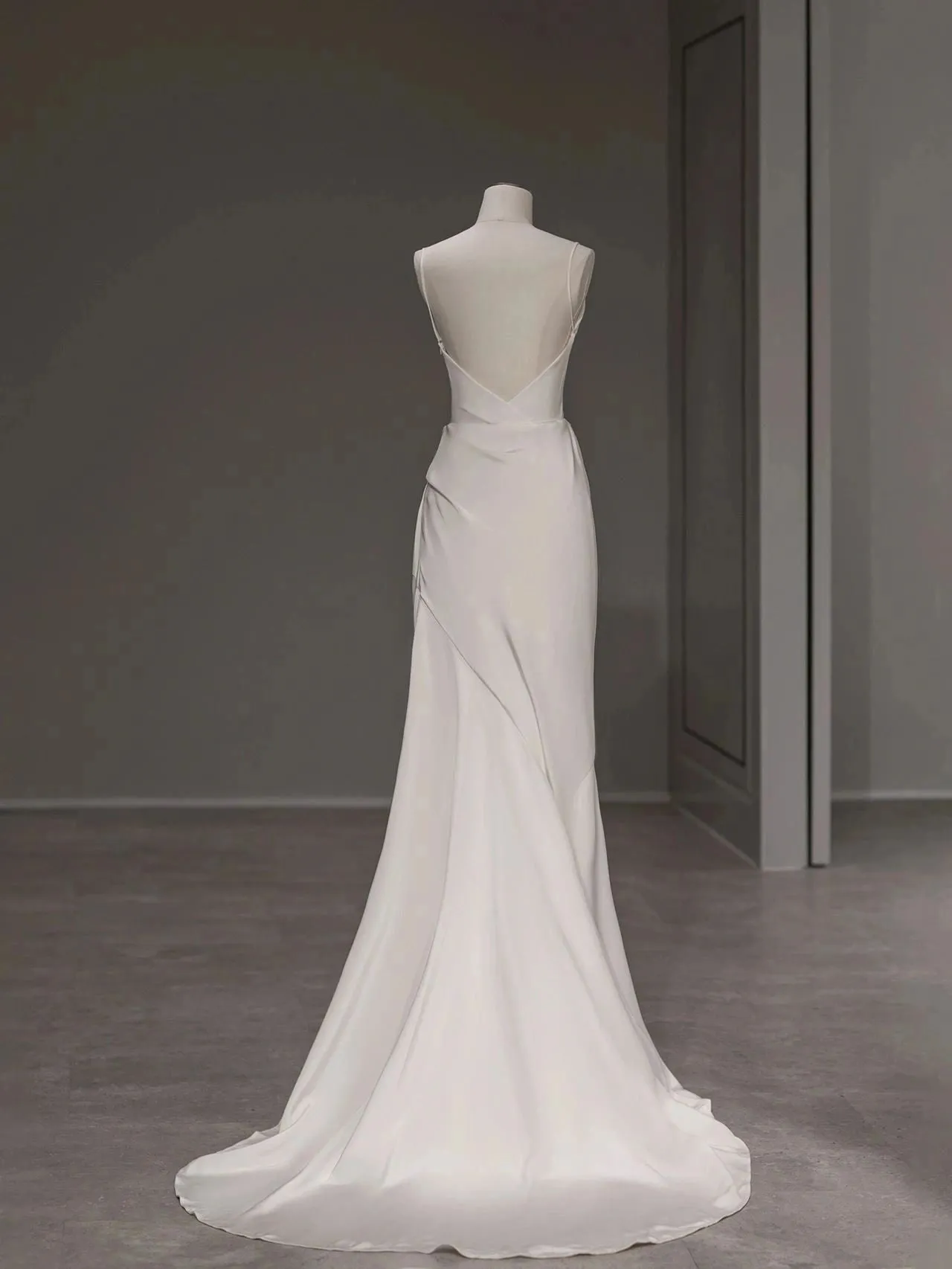 Elegant Spaghetti Straps Sheath Simple Silk Wedding Dress