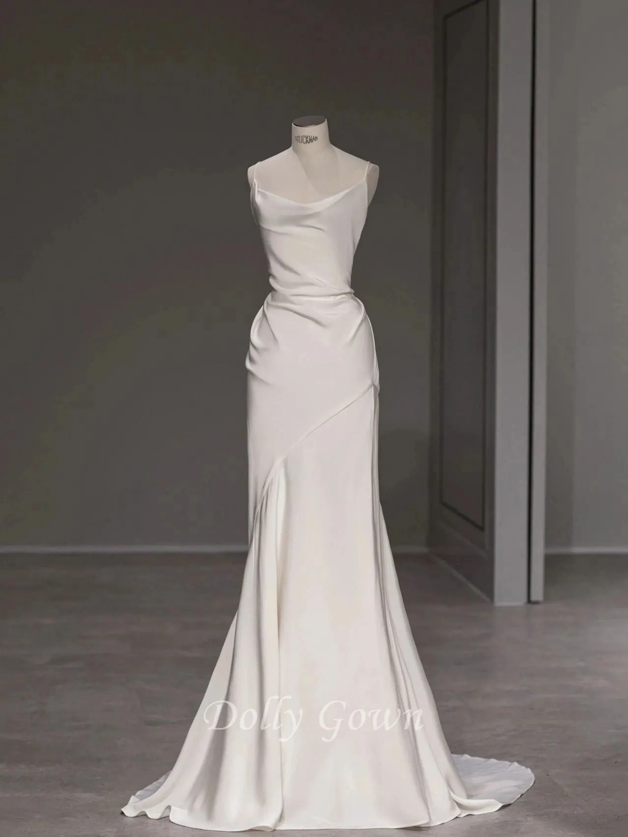 Elegant Spaghetti Straps Sheath Simple Silk Wedding Dress