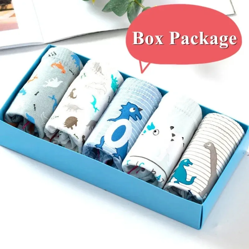 Exquisite Box Package Boys Underwear Soft Breathable Cotton Briefs For Boys Cartoon Dinosaur Kids Panties Knickers Multipack