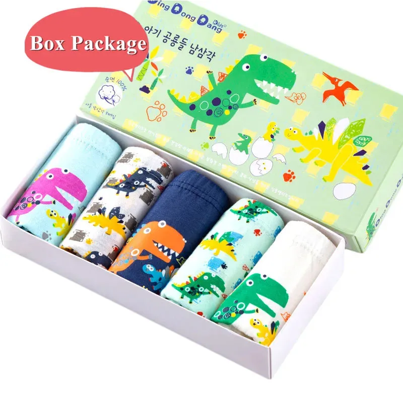 Exquisite Box Package Boys Underwear Soft Breathable Cotton Briefs For Boys Cartoon Dinosaur Kids Panties Knickers Multipack