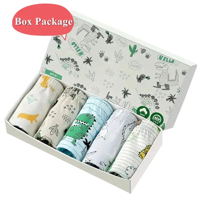 Exquisite Box Package Boys Underwear Soft Breathable Cotton Briefs For Boys Cartoon Dinosaur Kids Panties Knickers Multipack