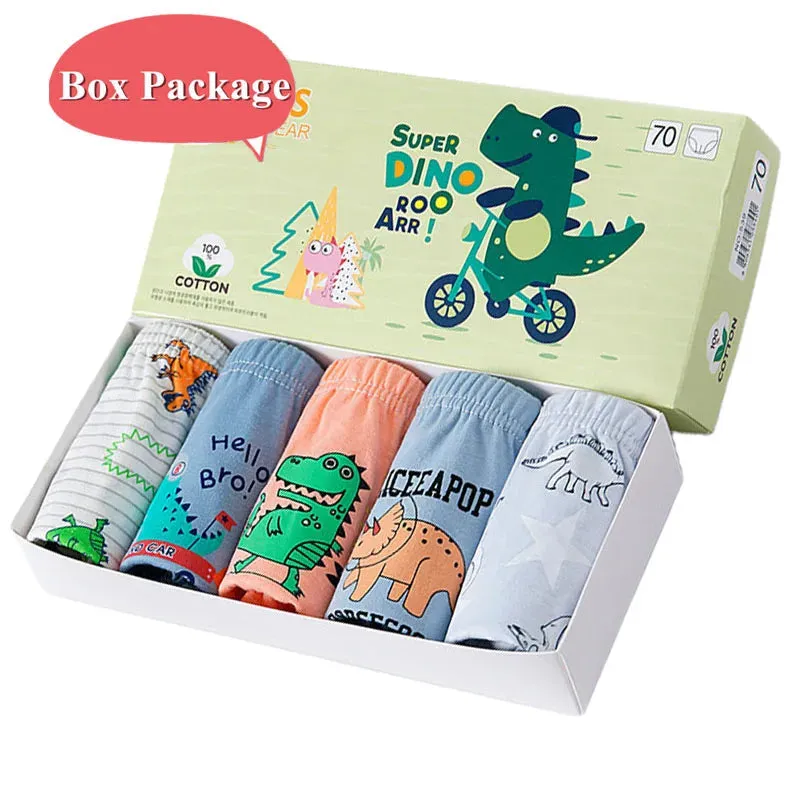 Exquisite Box Package Boys Underwear Soft Breathable Cotton Briefs For Boys Cartoon Dinosaur Kids Panties Knickers Multipack