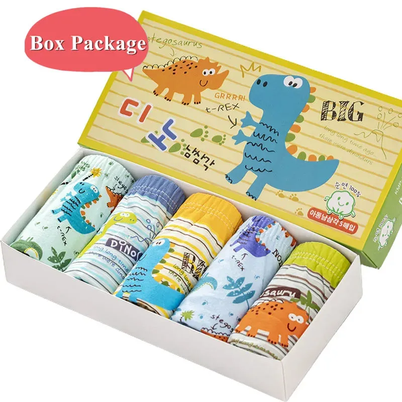 Exquisite Box Package Boys Underwear Soft Breathable Cotton Briefs For Boys Cartoon Dinosaur Kids Panties Knickers Multipack