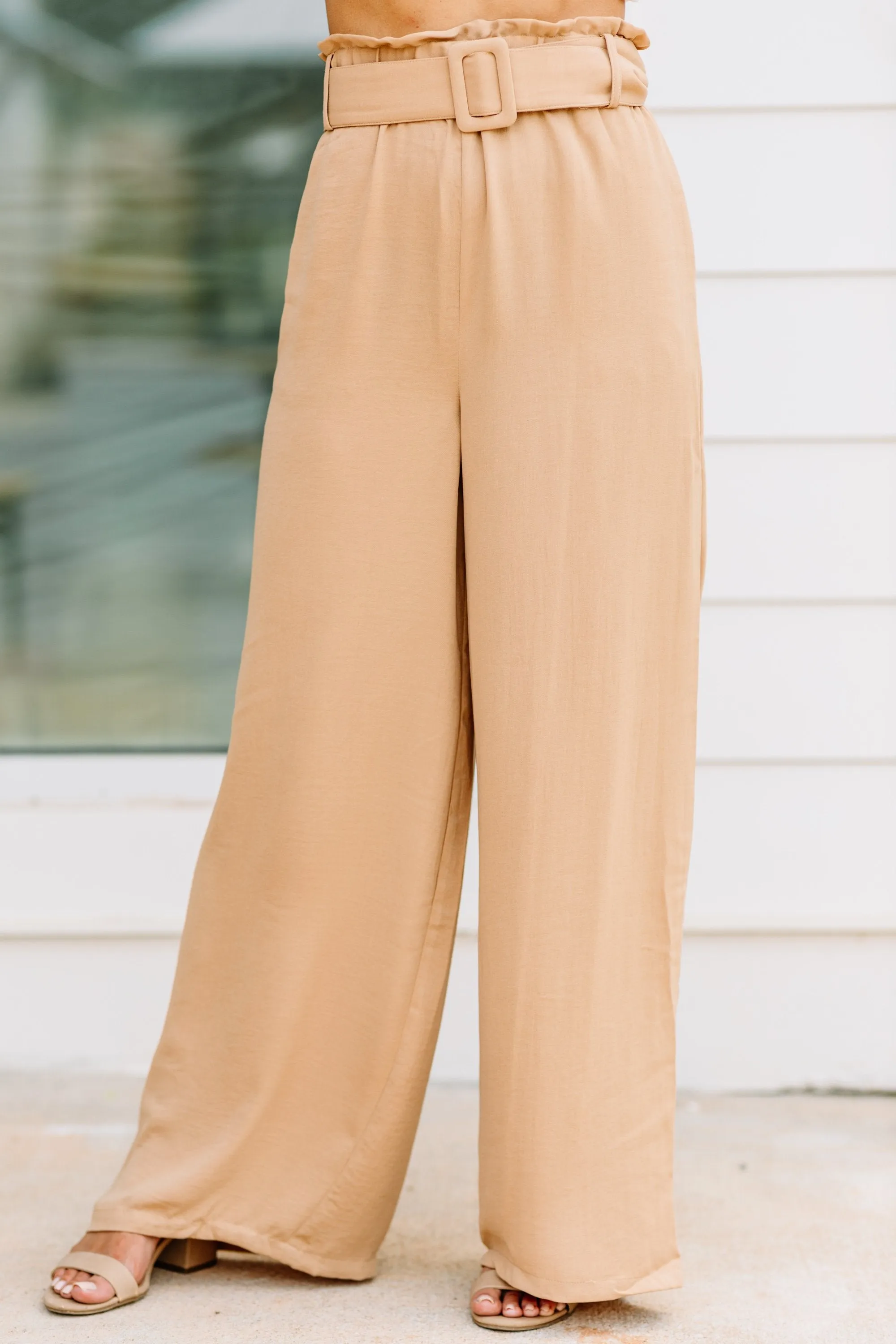 Feeling Bossy Camel Brown Belted Pants