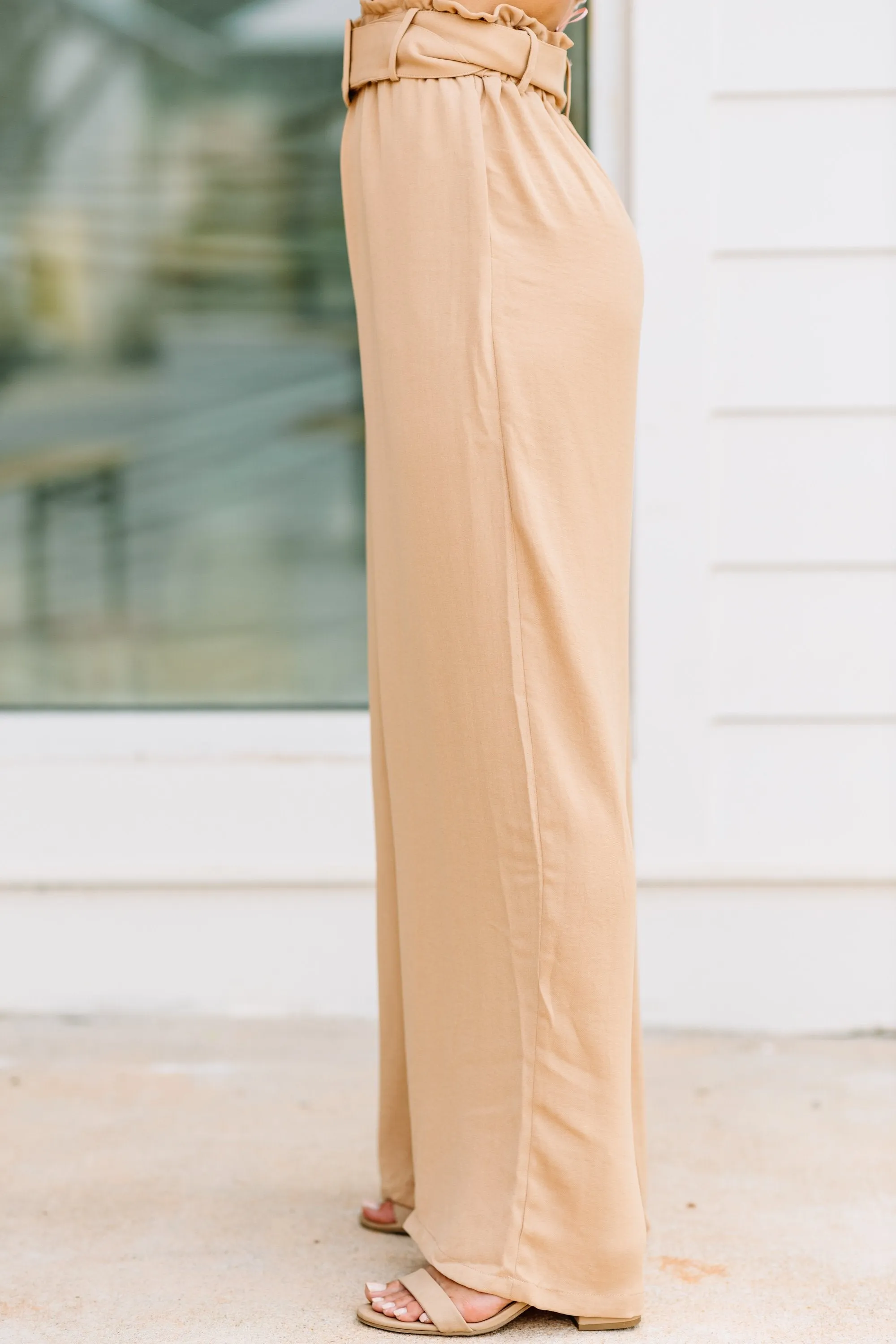 Feeling Bossy Camel Brown Belted Pants