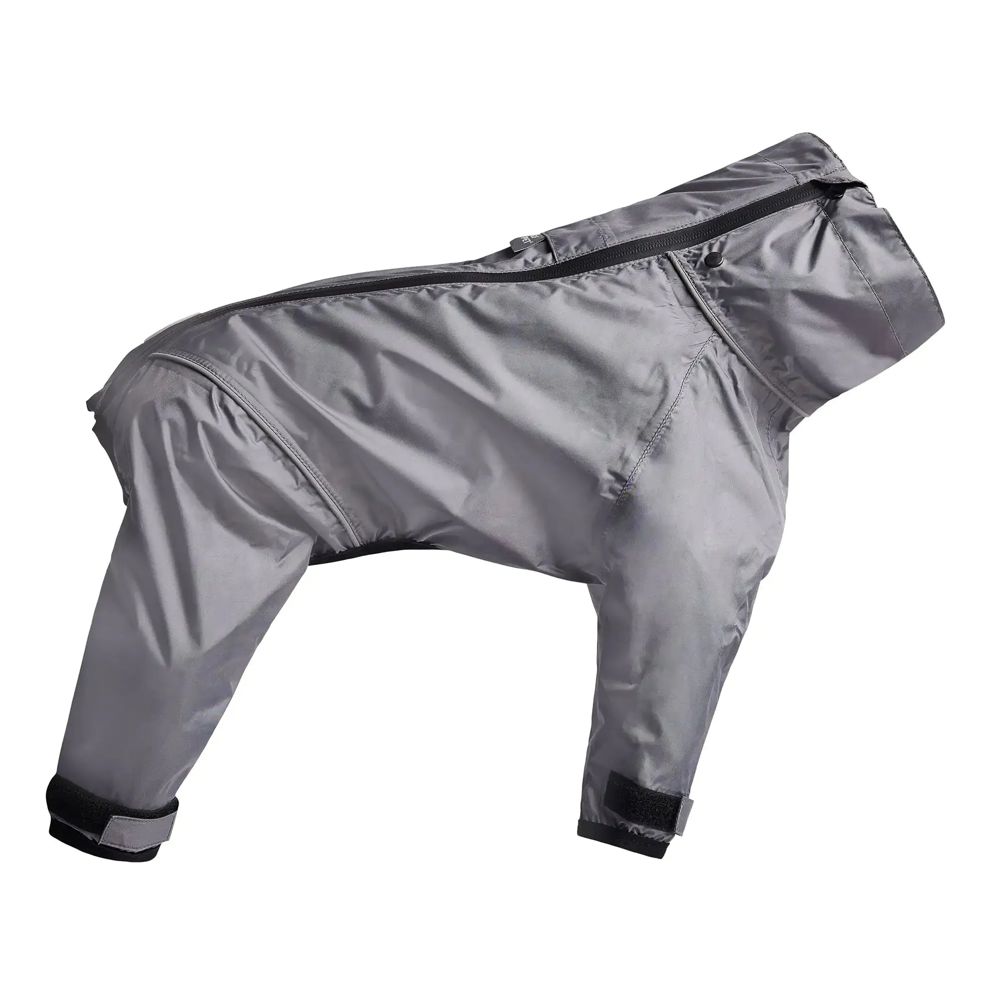 Full Body Waterproof Dog Splash Suit w/ 4 Legs, Zipper & Reflective Piping - Charcoal