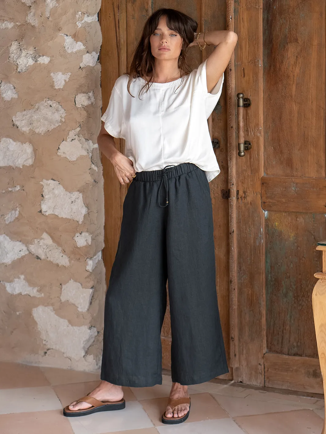 Gaia 7/8 Linen Pants Charcoal