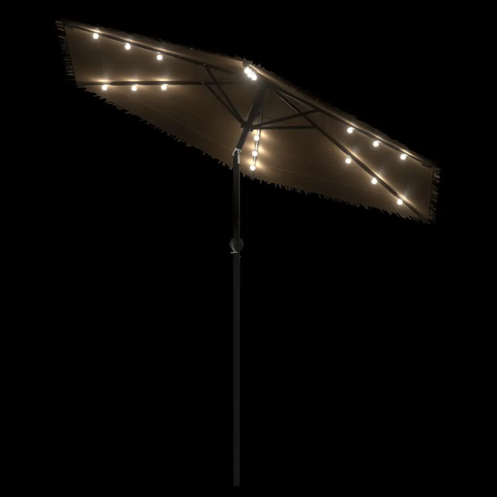 Garden Parasol with LEDs and Steel Pole Brown 223x223x231 cm