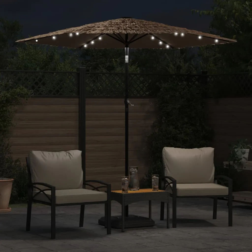 Garden Parasol with LEDs and Steel Pole Brown 223x223x231 cm