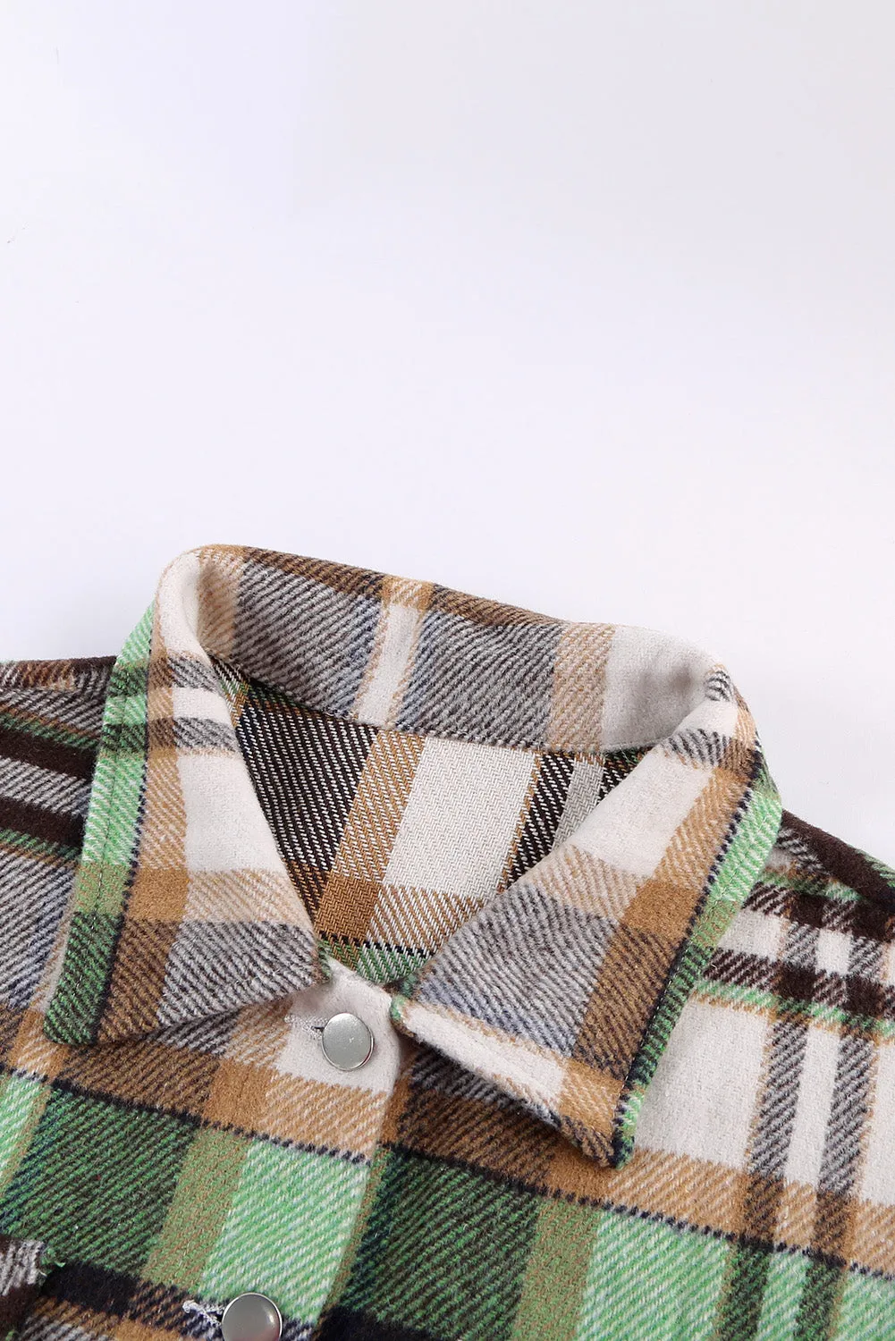 Geometric Plaid Print Pocketed Shacket