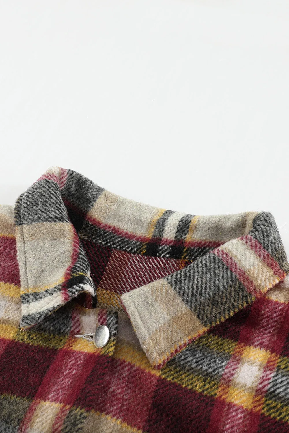 Geometric Plaid Print Pocketed Shacket