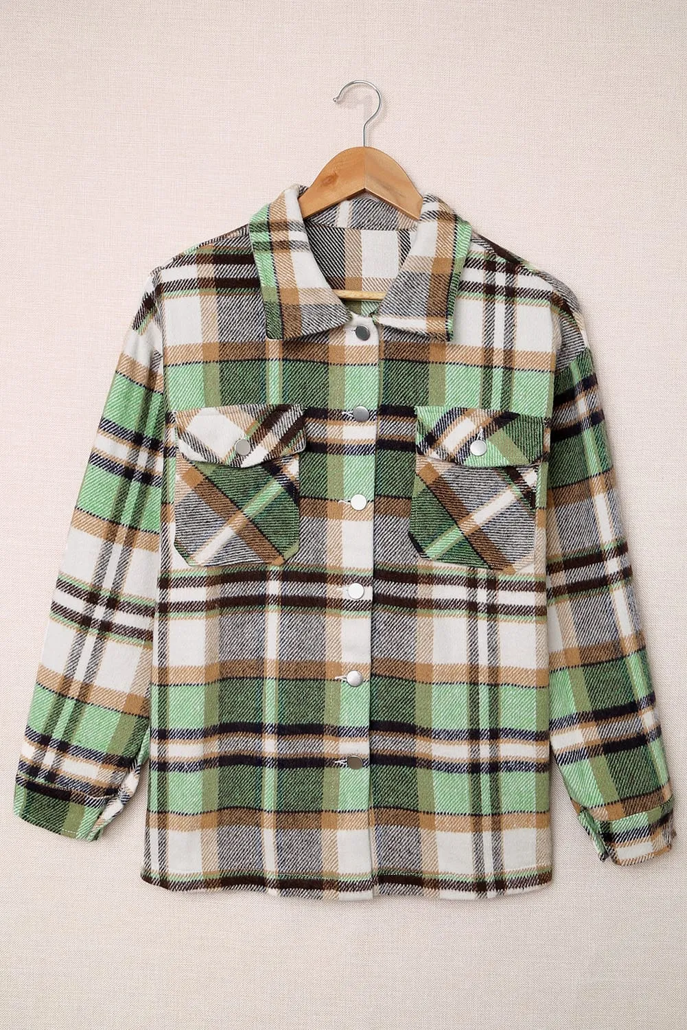 Geometric Plaid Print Pocketed Shacket