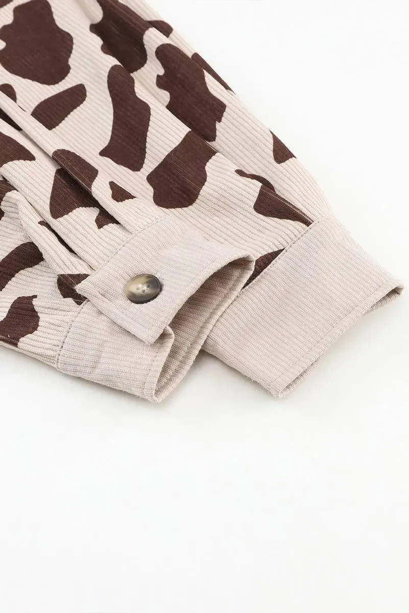 Get Your Moo Print Corduroy Shacket Today - Trendy, Cozy, and Chic!