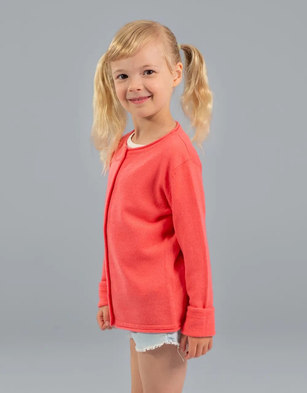 Girls Cardigan in Coral