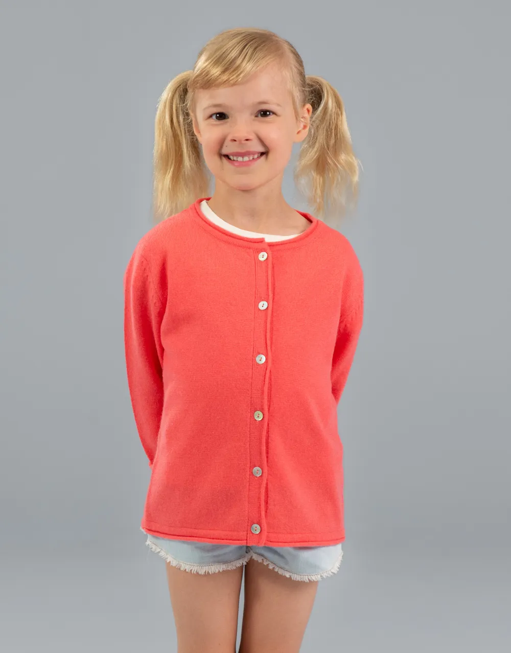 Girls Cardigan in Coral