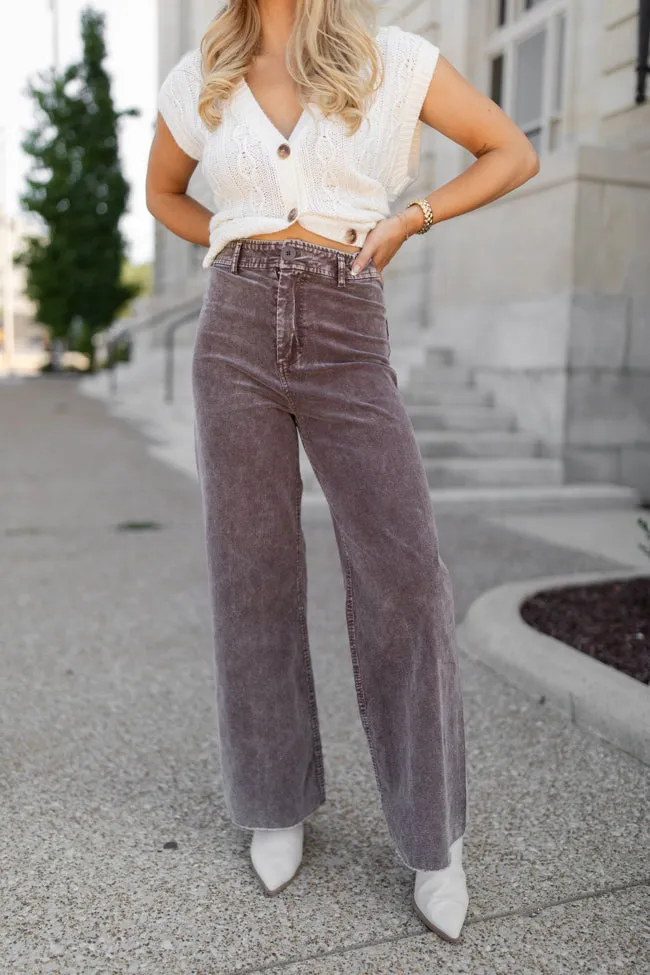 Got My Closure Brown Acid Wash Corduroy Wide Leg Pants FINAL SALE