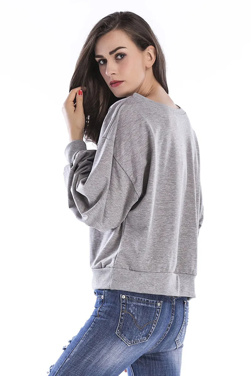 Gray Cartoon Print Pullover Sweatshirt