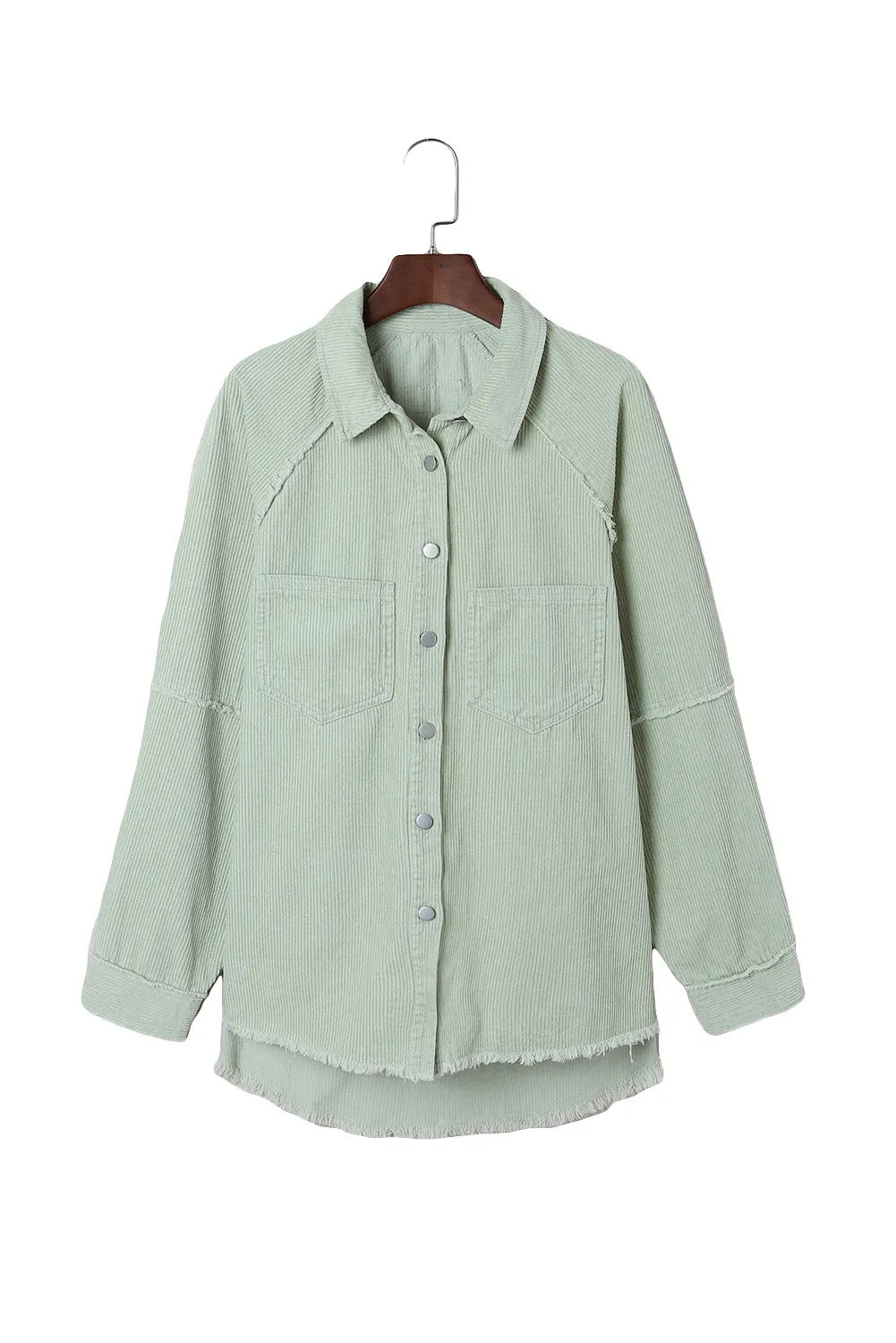 Green Frayed Boyfriend Corduroy Shacket