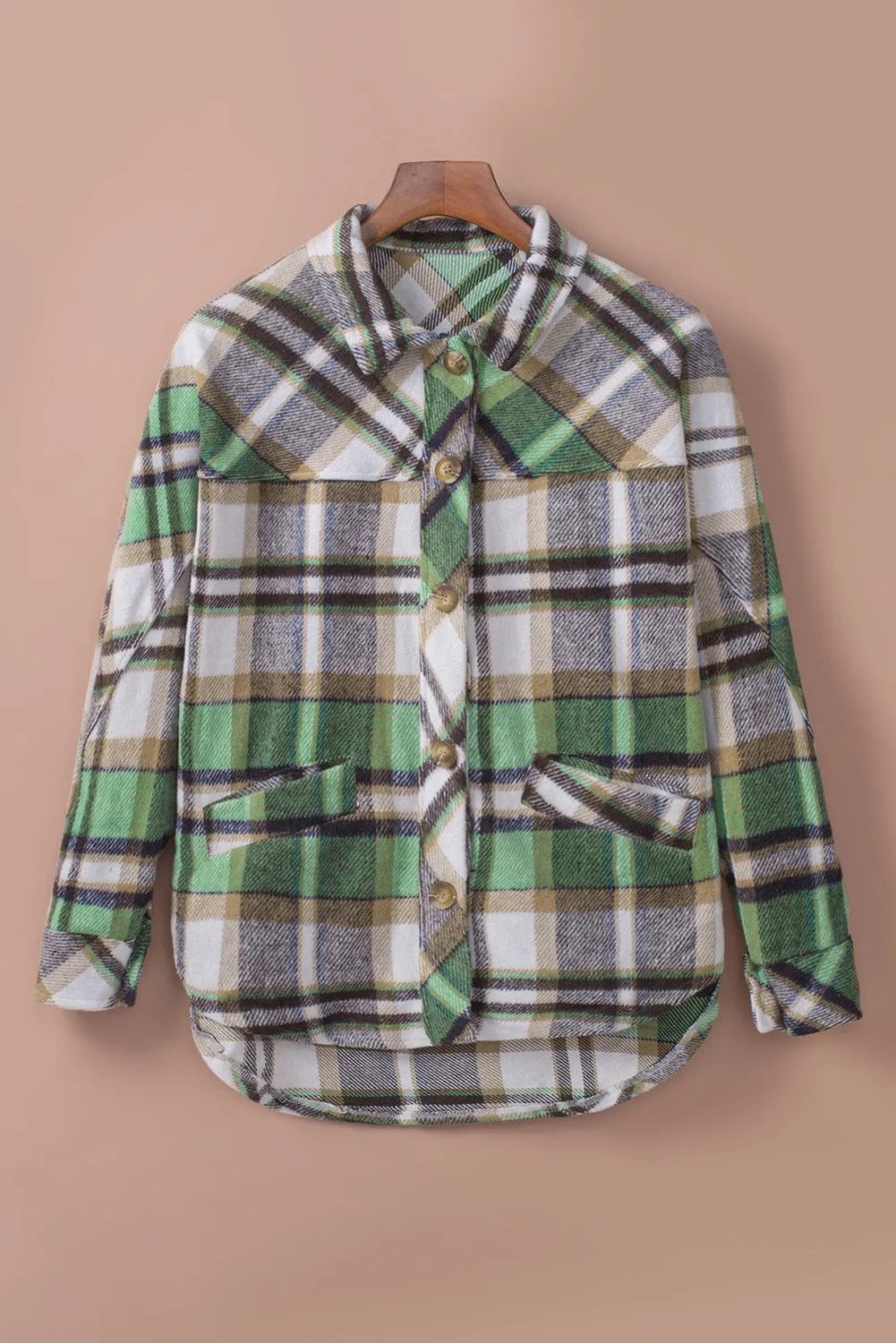 Green Plaid Shacket With Pocket