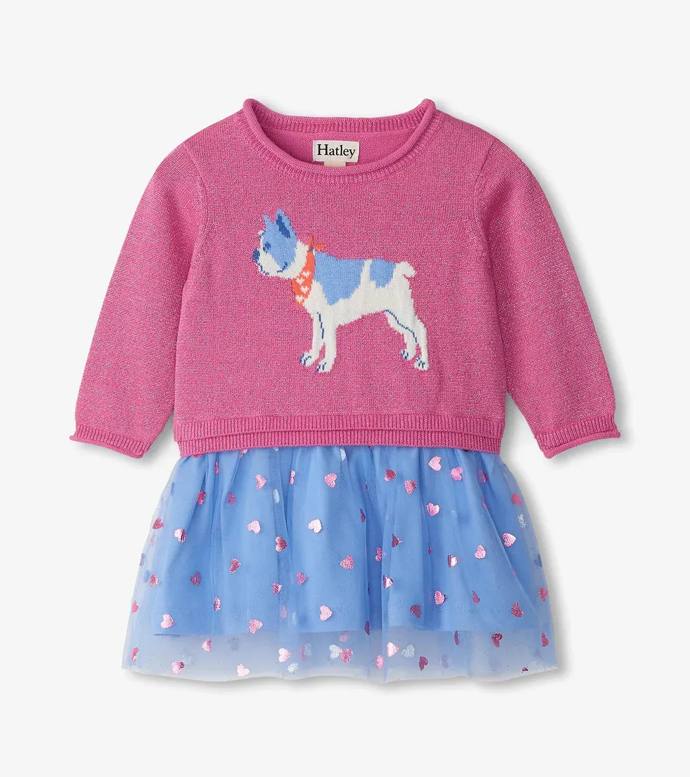 Hatley Dropped Waist Sweater Dress - French Bulldog