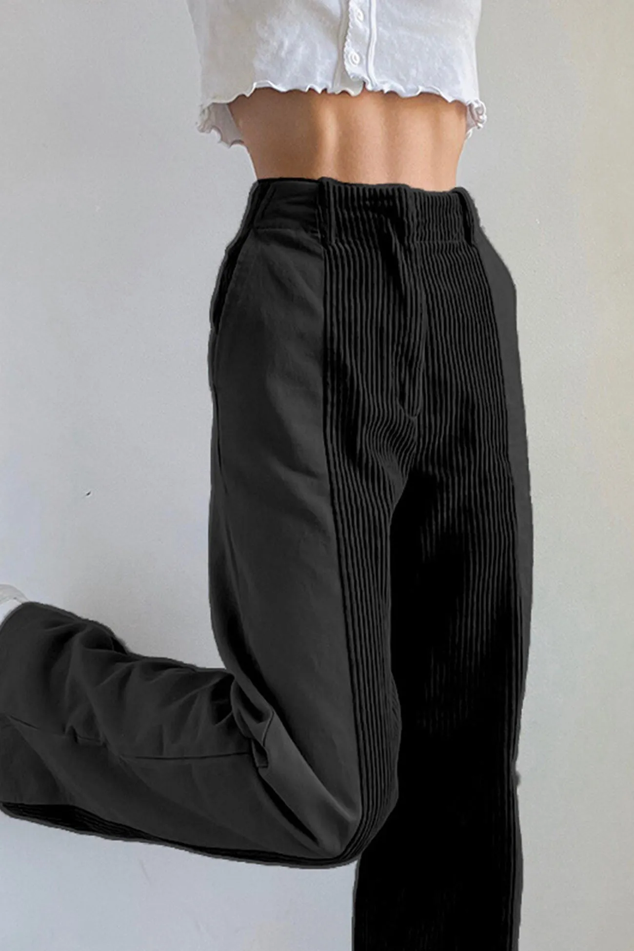 High Waist Corduroy Patchwork Long Pants