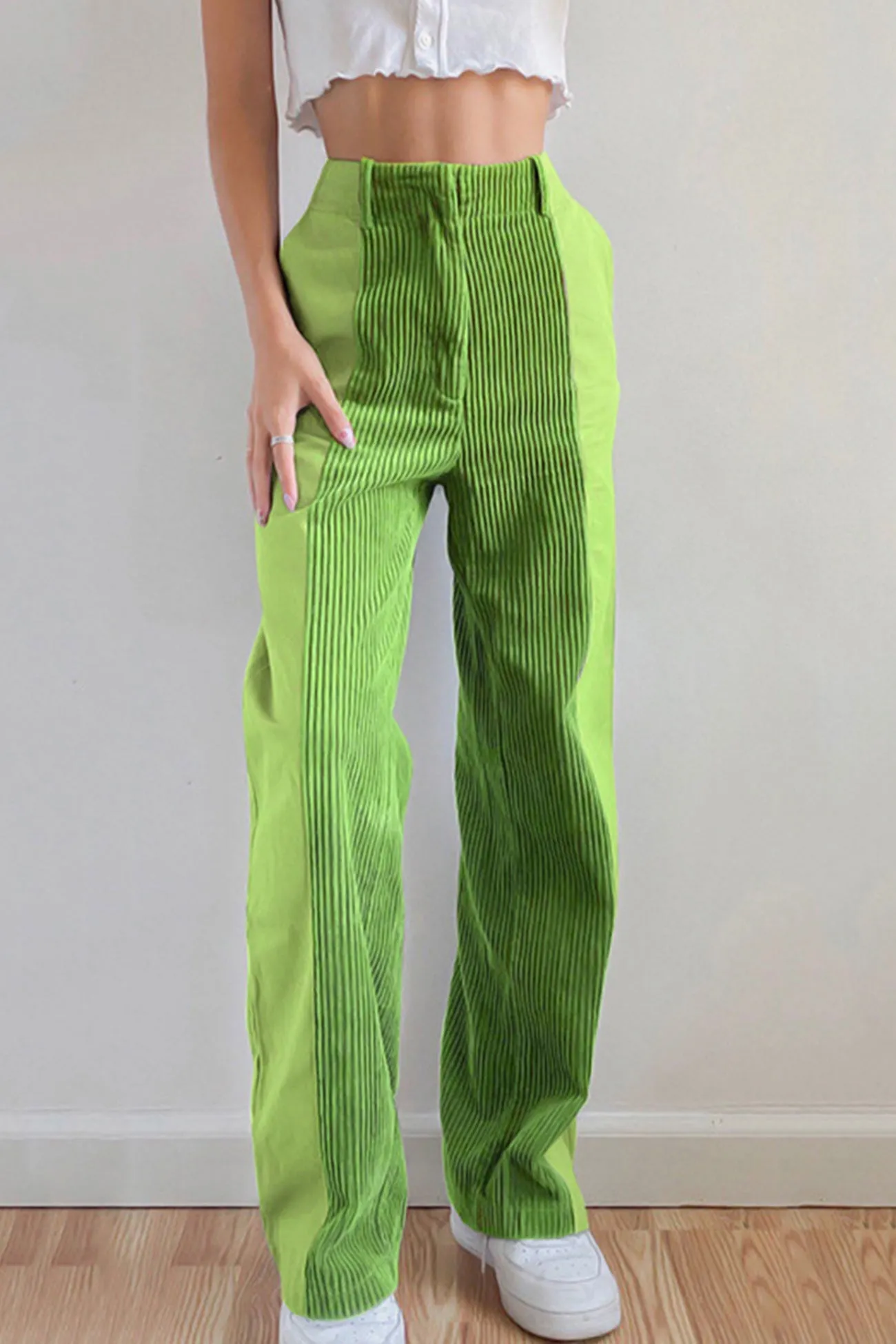 High Waist Corduroy Patchwork Long Pants