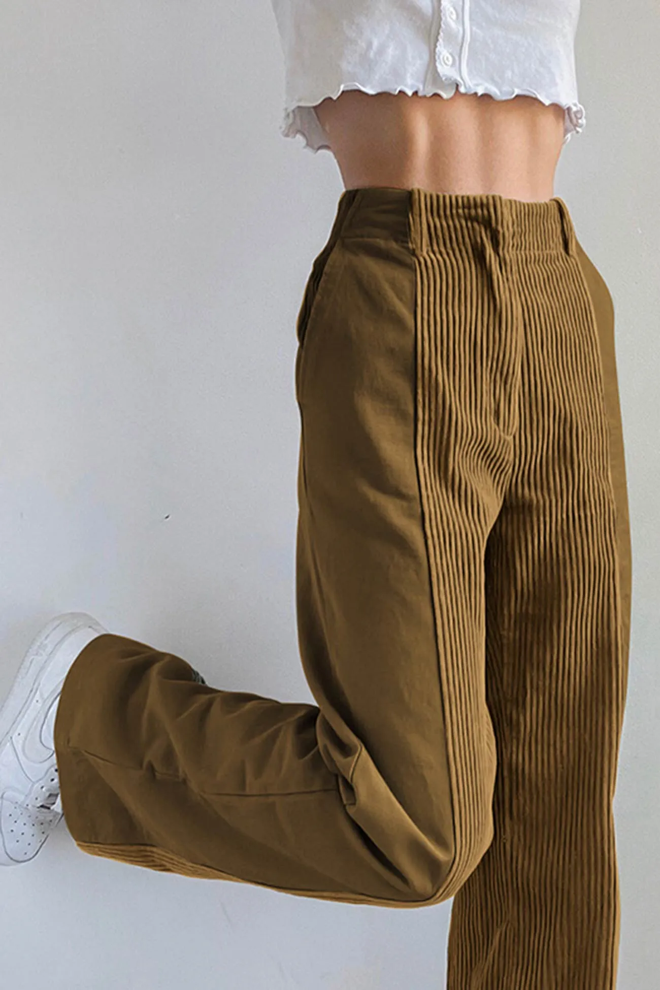 High Waist Corduroy Patchwork Long Pants