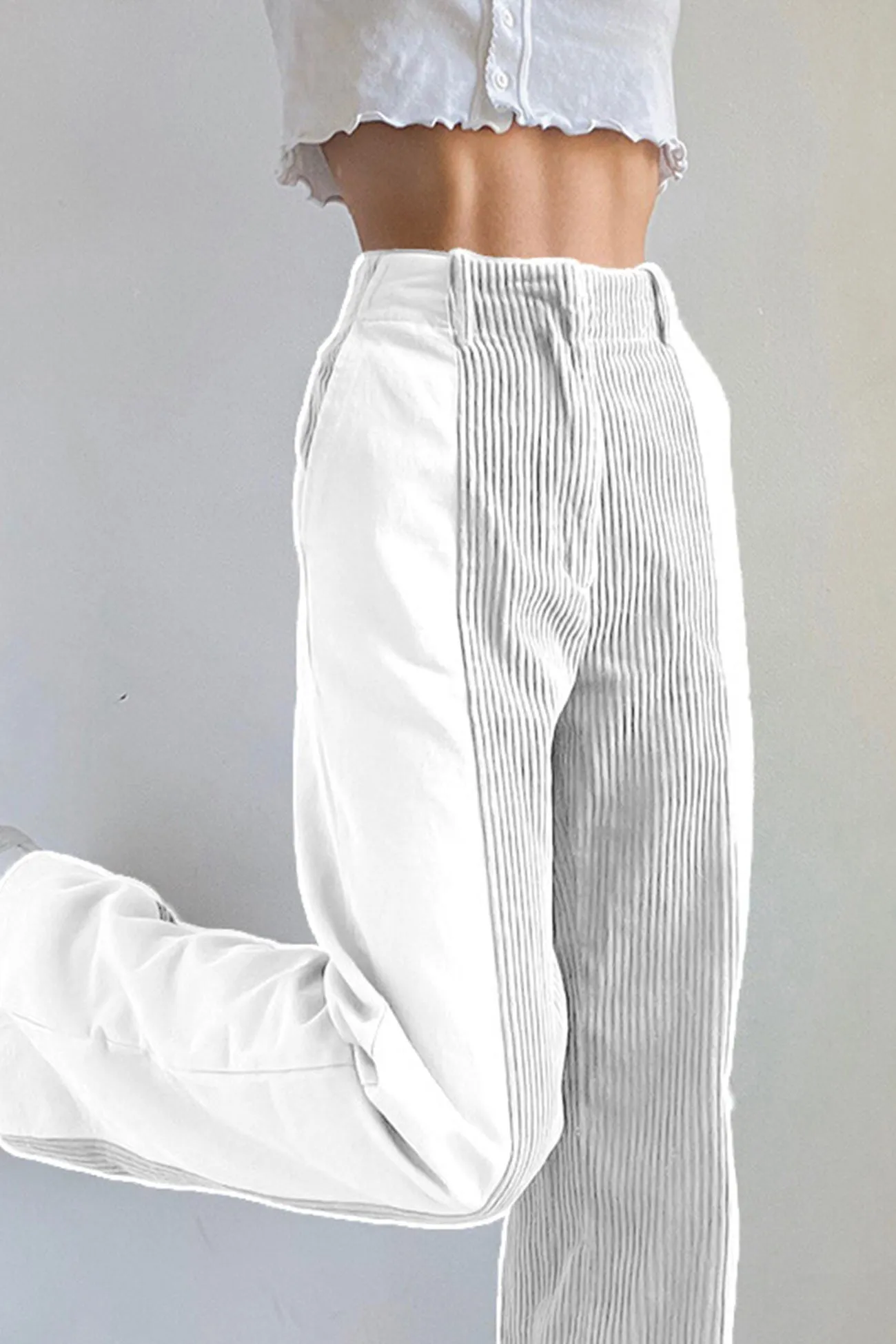 High Waist Corduroy Patchwork Long Pants