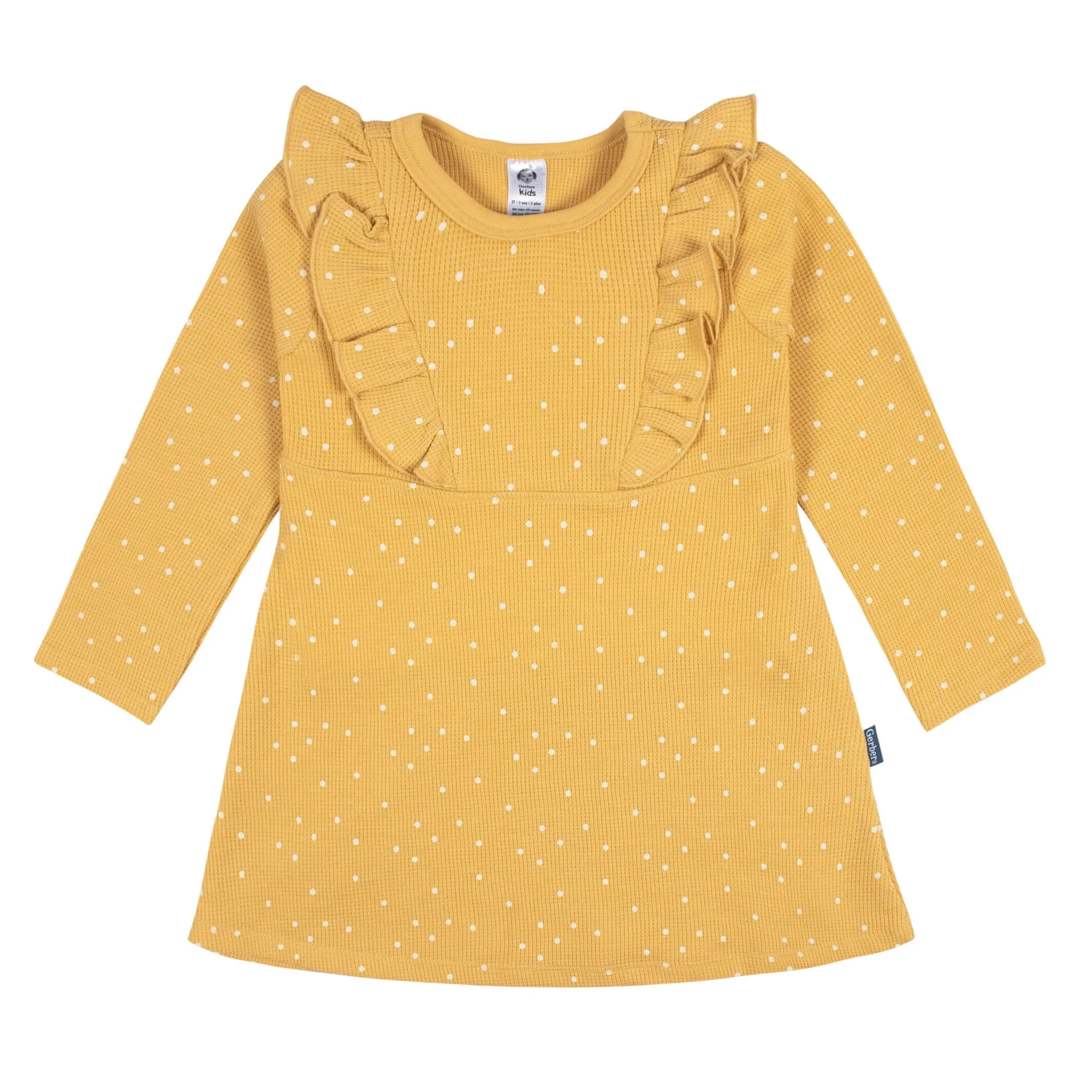 Infant and Toddler Girls Yellow Dots Dress with Ruffle