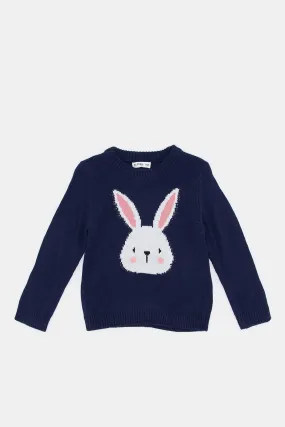 Infant Girls Navy Bunny Knitted Pullover