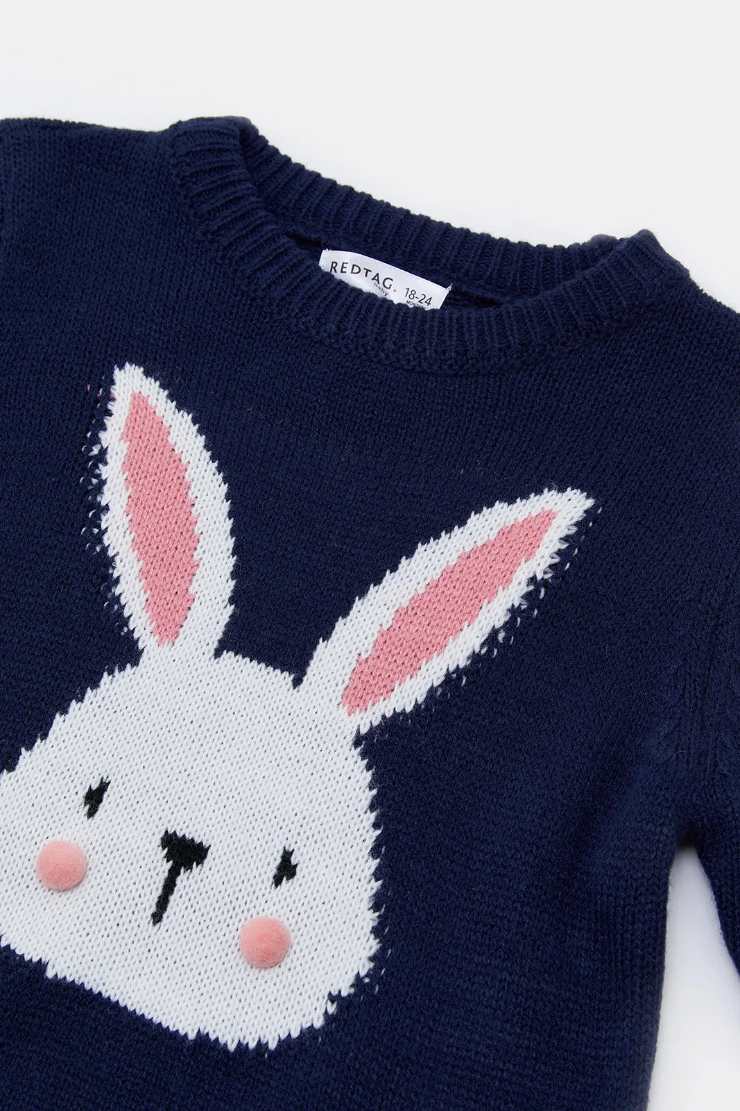 Infant Girls Navy Bunny Knitted Pullover