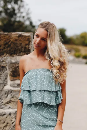 Jade Polkadot Ruffle Strapless Top