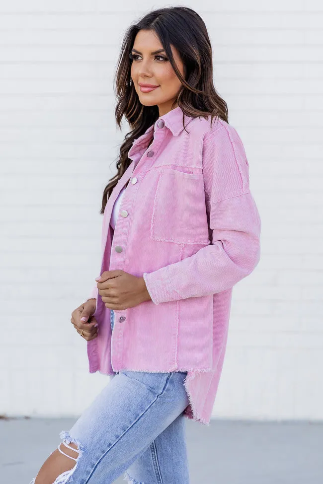 Keep Me Grounded Pink Frayed Edge Cord Shacket FINAL SALE