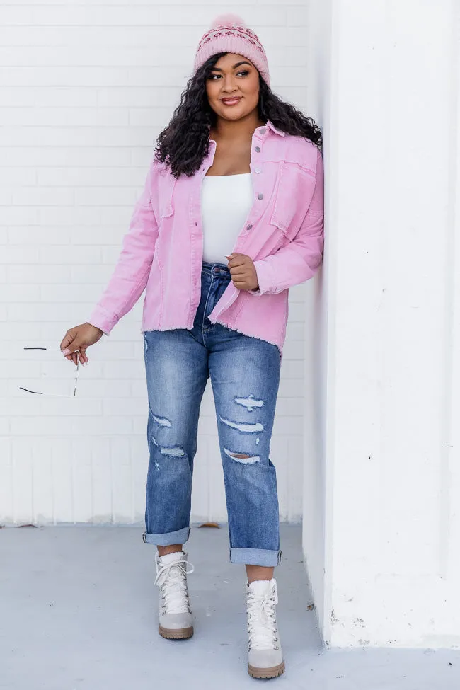 Keep Me Grounded Pink Frayed Edge Cord Shacket FINAL SALE