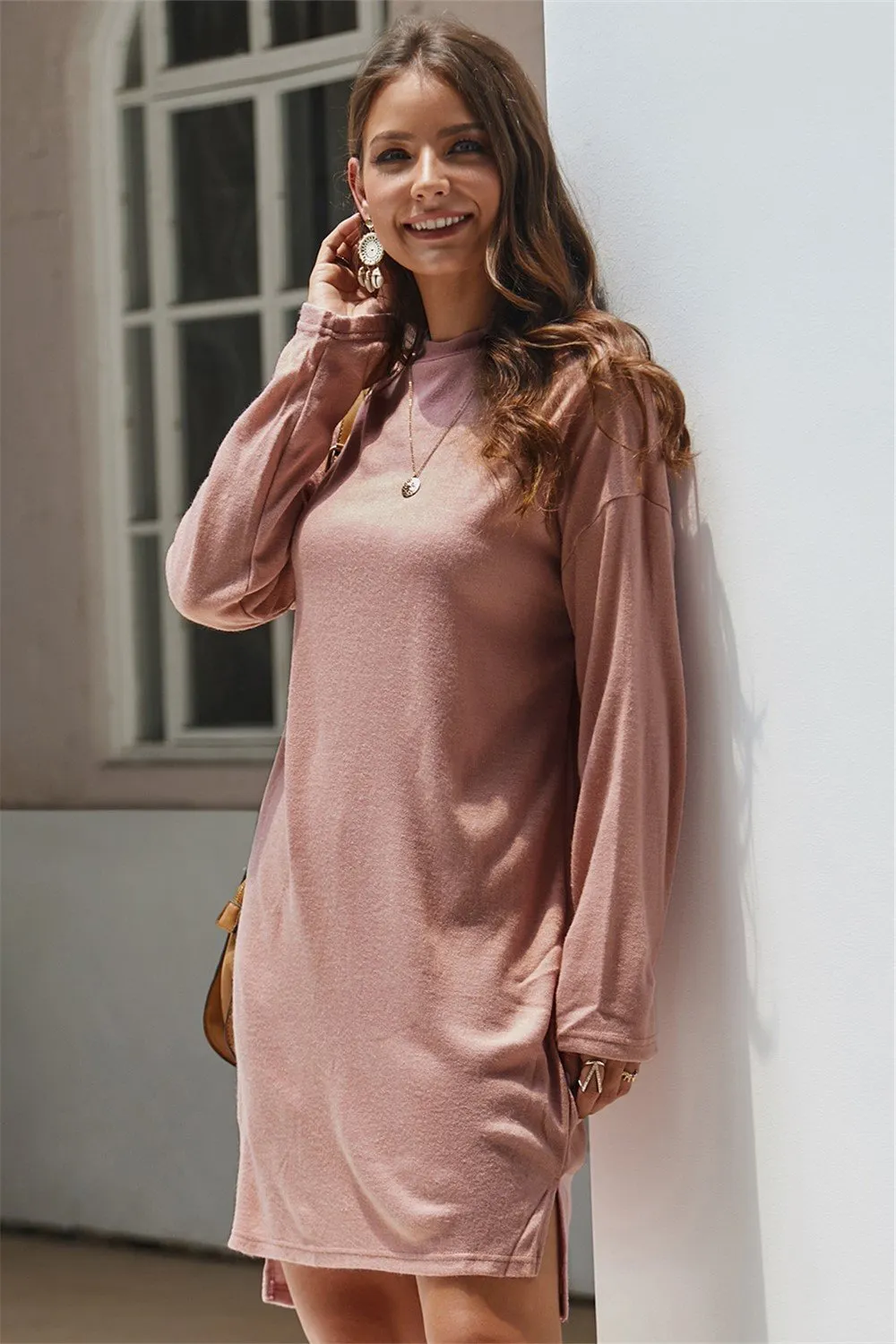 Keep You Happy Sweater Dress - Pink