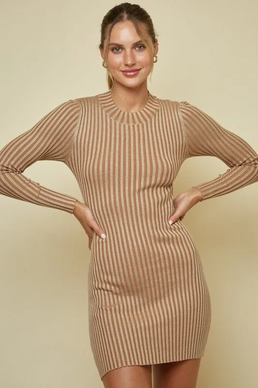 Khaki Twisted Back Long Sleeve Sweater Dress