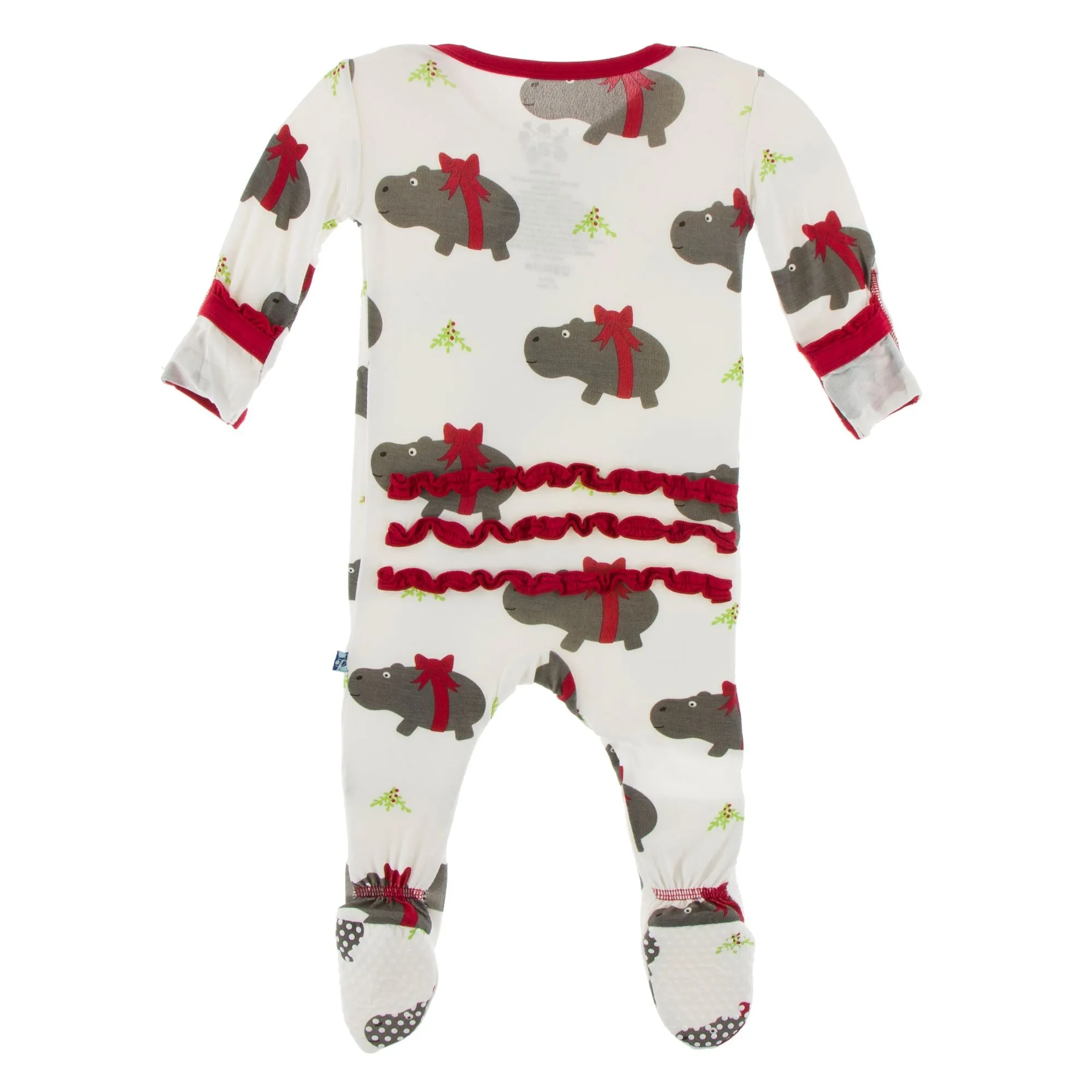 KicKee Pants Natural Christmas Hippo Muffin Ruffle Footie with Zipper