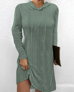 Lace up jacquard hooded sweater dress