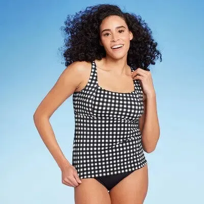 Lands' End Women's UPF 50 Underwire Square Neck Tankini Top - Black/White 2